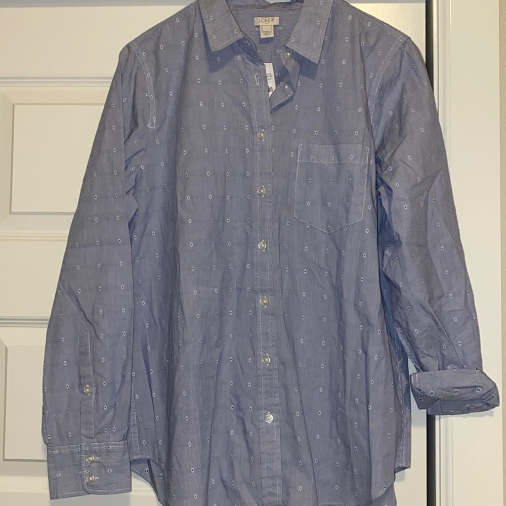 J.Crew size large blue and white button up top
